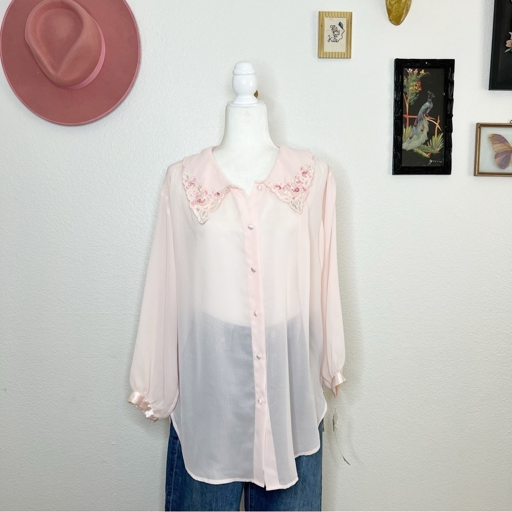 Vintage Etienne NWT Dead stock Pink Floral Embellished Top S